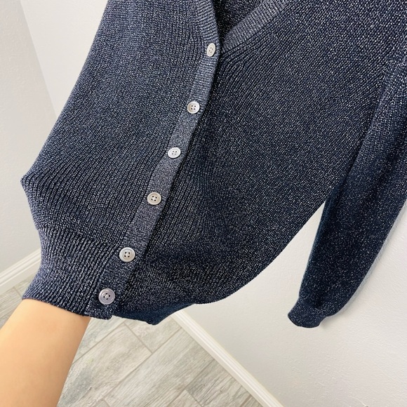 J. Crew Navy Ribbed Metallic Cardigan size Medium - Picture 6 of 7